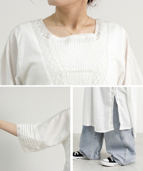 Fizz(フィズ)の「【Fizz/フィズ】 コットンボイル Vネックレース使いワンピース(ワンピース・レディース・ライトカーキ/オフホワイト/ブラック/グレイッシュベージュ・M)」の8枚目の写真