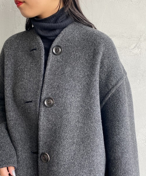 LE GLAZIK（ルグラジック）の「[LE GLAZIK/ル グラジック] リバーシブル ノーカラーウールコート（ノーカラーコート・レディース・ベージュ/ネイビー/チェック・36）」の13枚目の写真