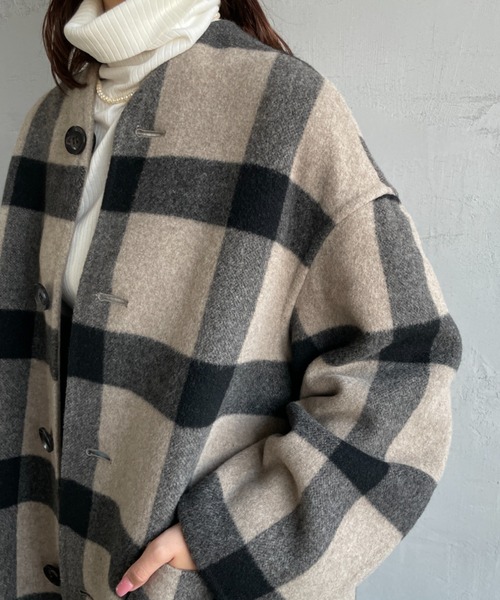 LE GLAZIK/ル グラジック] リバーシブル ノーカラーウールコート（ノー