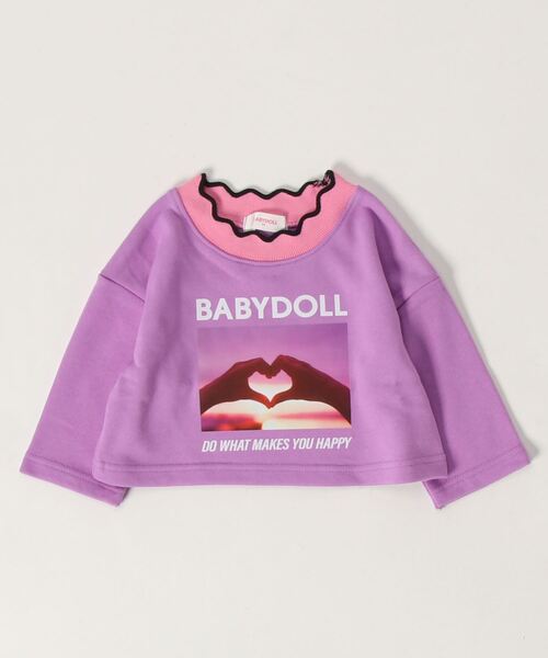 BABYDOLL(ベビードール)の「転写プリントトレーナー 8658K(スウェット・キッズ・ブラック/パープル・130cm/120cm/80cm/140cm/100cm/90cm/110cm)」の1枚目の写真