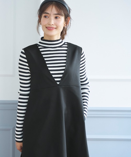 coca（coca）（コカ）の「起毛ツイルVネックジャンパースカート（ワンピース・レディース・ブラック・L/M）」の2枚目の写真