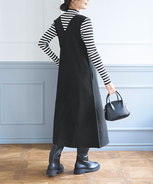 coca（coca）（コカ）の「起毛ツイルVネックジャンパースカート（ワンピース・レディース・ブラック・L/M）」の7枚目の写真
