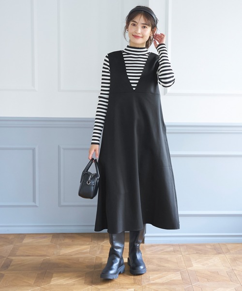 coca（coca）（コカ）の「起毛ツイルVネックジャンパースカート（ワンピース・レディース・ブラック・L/M）」の10枚目の写真