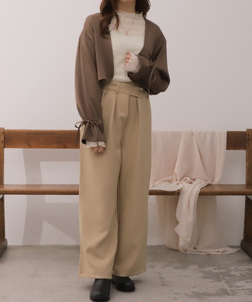 mil(ミル)の「【150㎝前後の小柄さんサイズ】ウエストデザインワイドパンツ【洗える・速乾】(その他パンツ・レディース・チェック/ライトブラウン/ベージュ・M/S/XS)」の3枚目の写真
