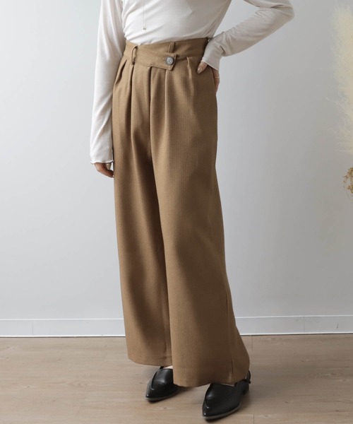 mil(ミル)の「【150㎝前後の小柄さんサイズ】ウエストデザインワイドパンツ【洗える・速乾】(その他パンツ・レディース・チェック/ライトブラウン/ベージュ・M/S/XS)」の2枚目の写真