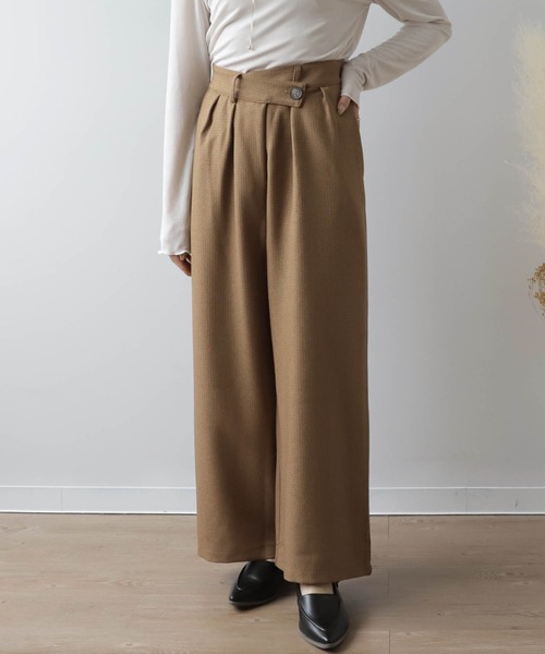mil(ミル)の「【150㎝前後の小柄さんサイズ】ウエストデザインワイドパンツ【洗える・速乾】(その他パンツ・レディース・チェック/ライトブラウン/ベージュ・M/S/XS)」の4枚目の写真