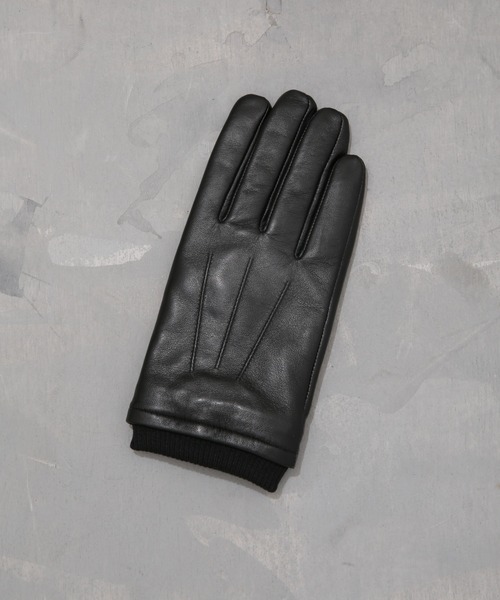 NANO universe（ナノユニバース）の「タッチパネル対応リブ付ラムレザーグローブ（手袋・メンズ・ブラック・FREE）」の2枚目の写真