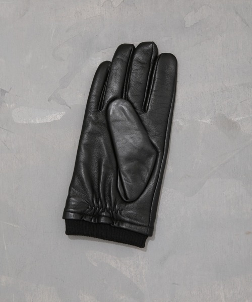 NANO universe（ナノユニバース）の「タッチパネル対応リブ付ラムレザーグローブ（手袋・メンズ・ブラック・FREE）」の3枚目の写真