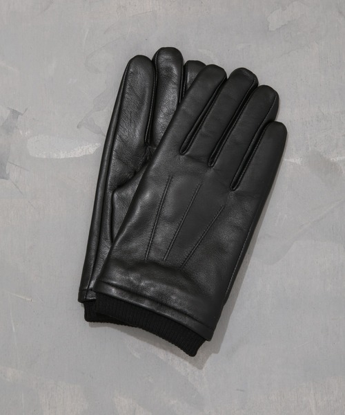 NANO universe（ナノユニバース）の「タッチパネル対応リブ付ラムレザーグローブ（手袋・メンズ・ブラック・FREE）」の7枚目の写真