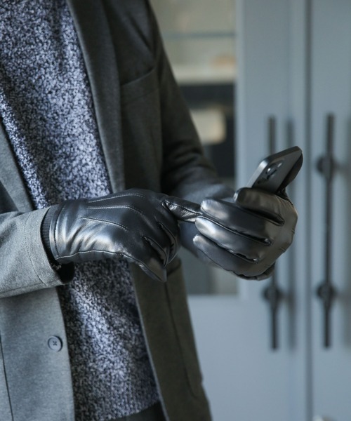 NANO universe（ナノユニバース）の「タッチパネル対応リブ付ラムレザーグローブ（手袋・メンズ・ブラック・FREE）」の9枚目の写真