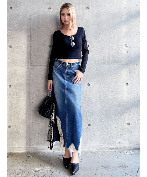 GYDA（ジェイダ）の「クルーネックリブニットトップス（ニット/セーター・レディース・その他1/ブラック/オフホワイト・FREE）」の22枚目の写真