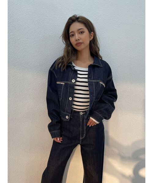 GYDA（ジェイダ）の「クルーネックリブニットトップス（ニット/セーター・レディース・その他1/ブラック/オフホワイト・FREE）」の6枚目の写真