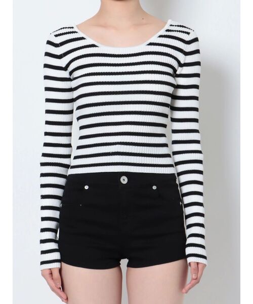 GYDA（ジェイダ）の「クルーネックリブニットトップス（ニット/セーター・レディース・その他1/ブラック/オフホワイト・FREE）」の5枚目の写真