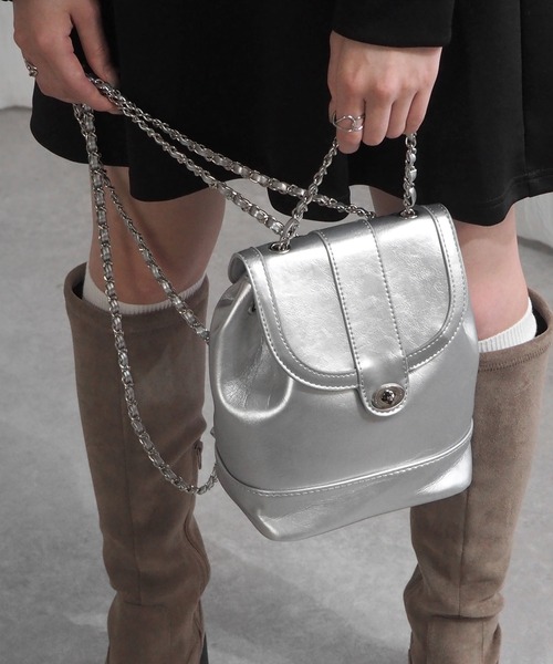 minia（ミニア）の「ミニリュック（バックパック/リュック・レディース・ブラック/シルバー/アイボリー/ブラック×ホワイト・FREE）」の4枚目の写真