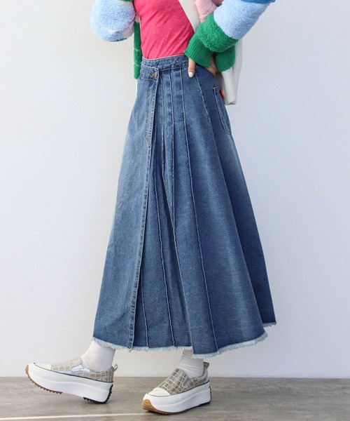 Cepica（セピカ）の「アシメデニムプリーツ巻スカート（デニムスカート