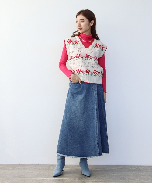 ［難あり］プリーツプリーズ　ダメージデニム柄スカート プリーツプリーズ☆PLEATS PLEASE☆タイトスカート☆デニム柄