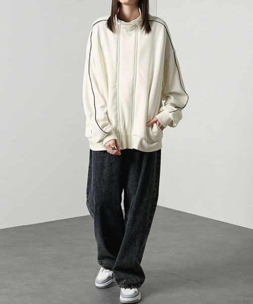 Alfred Alex】ダブルジップアップサイドライントラックジャケット