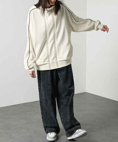 CRANK トラックジャケット オーバーサイズド パイピング トラックジャケット ネイビー