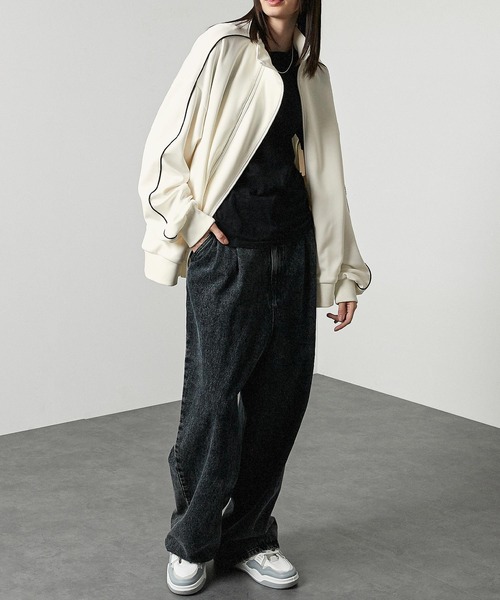 Alfred Alex】ダブルジップアップサイドライントラックジャケット