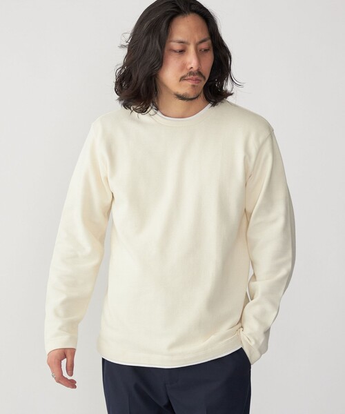 SHIPS(シップス)の「SHIPS: フェイクレイヤード ピケ クルーネック 長袖 カットソー(Tシャツ/カットソー・メンズ・ネイビー/ナチュラル/ライトグレー/イエロー系その他2・LARGE/SMALL/X-LARGE/MEDIUM)」の3枚目の写真