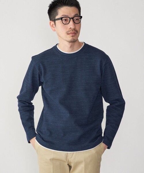 SHIPS(シップス)の「SHIPS: フェイクレイヤード ピケ クルーネック 長袖 カットソー(Tシャツ/カットソー・メンズ・ネイビー/ナチュラル/ライトグレー/イエロー系その他2・LARGE/SMALL/X-LARGE/MEDIUM)」の1枚目の写真