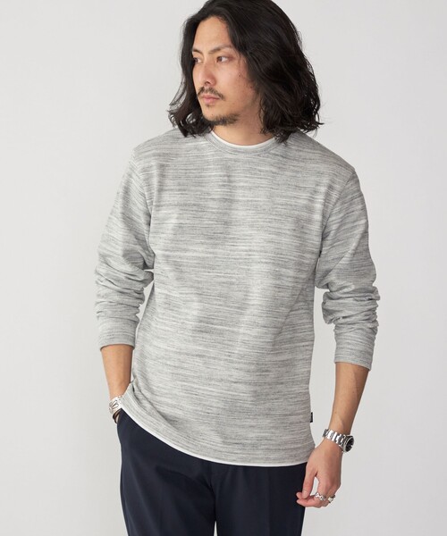 SHIPS(シップス)の「SHIPS: フェイクレイヤード ピケ クルーネック 長袖 カットソー(Tシャツ/カットソー・メンズ・ネイビー/ナチュラル/ライトグレー/イエロー系その他2・LARGE/SMALL/X-LARGE/MEDIUM)」の2枚目の写真
