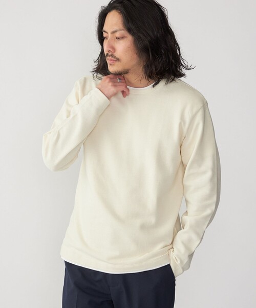 SHIPS: フェイクレイヤード ピケ クルーネック 長袖 カットソー セール】SHIPS: フェイクレイヤード ピケ クルーネック 長袖