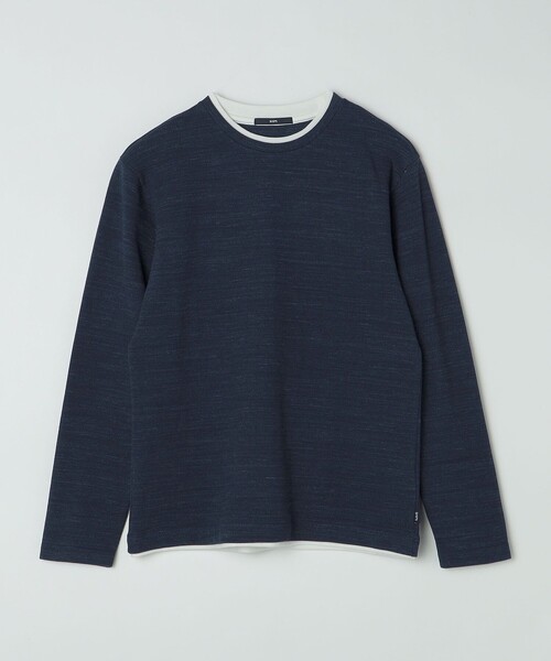 SHIPS: フェイクレイヤード ピケ クルーネック 長袖 カットソー セール】SHIPS: フェイクレイヤード ピケ クルーネック 長袖
