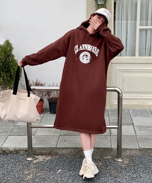 SHEPP(シープ)の「カレッジプリント スウェットパーカーロングワンピース1(ワンピース・レディース・ネイビー/グレー/ブラウン・FREE)」の18枚目の写真