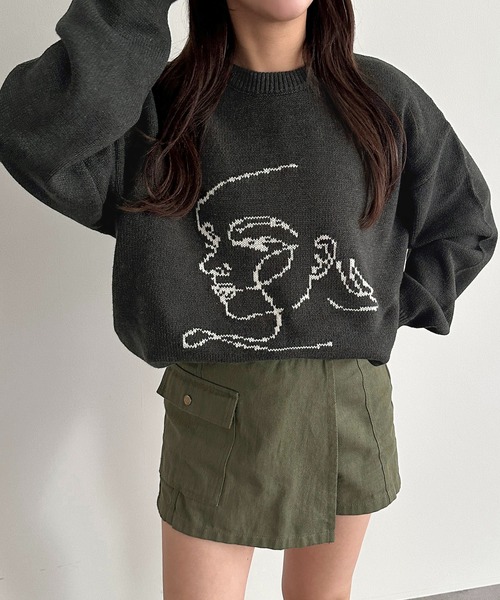 apres jour mignon（アプレジュールミニョン）の「アートジャガードニット【ZOZOTOWN限定アイテム】（ニット/セーター・レディース・チャコールグレー/ナチュラル・フリー/X-LARGE）」の7枚目の写真