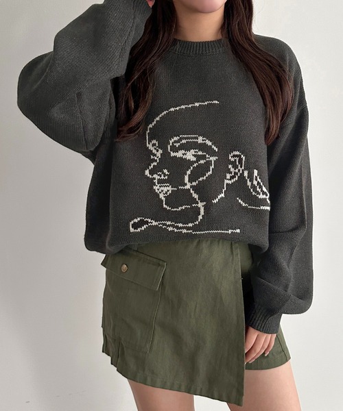 apres jour mignon（アプレジュールミニョン）の「アートジャガードニット【ZOZOTOWN限定アイテム】（ニット/セーター・レディース・チャコールグレー/ナチュラル・フリー/X-LARGE）」の10枚目の写真
