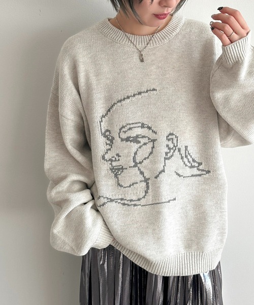 apres jour mignon（アプレジュールミニョン）の「アートジャガードニット【ZOZOTOWN限定アイテム】（ニット/セーター・レディース・チャコールグレー/ナチュラル・フリー/X-LARGE）」の5枚目の写真