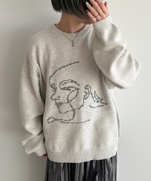 apres jour mignon（アプレジュールミニョン）の「アートジャガードニット【ZOZOTOWN限定アイテム】（ニット/セーター・レディース・チャコールグレー/ナチュラル・フリー/X-LARGE）」の4枚目の写真