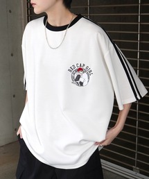【RED CAP GIRL】ビッグシルエット ワンポイント刺繍 ボーダー/ サイドライン ドレープとろみ リンガーTシャツ カットソー ユニセックス
