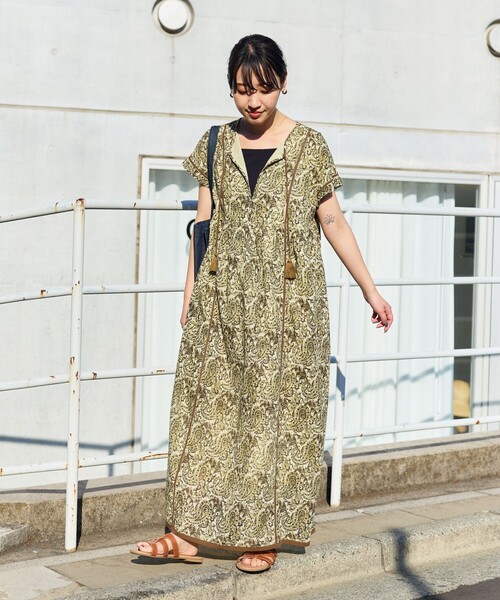 FREAK'S STORE（フリークスストア）の「WEB限定　インド ペイズリー スキッパーワンピース（ワンピース・レディース・ブラック/グリーン/ベージュ/イエロー/ネイビー・SMALL/MEDIUM）」の7枚目の写真