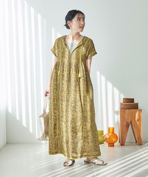 FREAK'S STORE（フリークスストア）の「WEB限定　インド ペイズリー スキッパーワンピース（ワンピース・レディース・ブラック/グリーン/ベージュ/イエロー/ネイビー・SMALL/MEDIUM）」の10枚目の写真