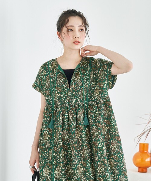 FREAK'S STORE（フリークスストア）の「WEB限定　インド ペイズリー スキッパーワンピース（ワンピース・レディース・ブラック/グリーン/ベージュ/イエロー/ネイビー・SMALL/MEDIUM）」の21枚目の写真