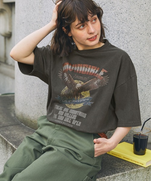 tシャツ ピグメントヴィンテージライクロゴBIG Tシャツ レディース tシャツ ヴィンテージライクピグメントビック半袖Tシャツ