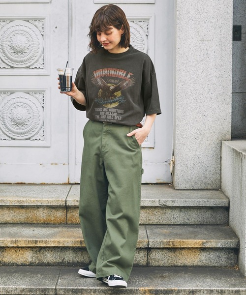 tシャツ ピグメントヴィンテージライクロゴBIG Tシャツ レディース tシャツ ヴィンテージライクピグメントビック半袖Tシャツ