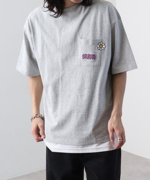 SMILEY FACE（スマイリーフェイス）の「SMILEY FACE オーバーサイズ ヘビーウエイト半袖Tシャツ（Tシャツ/カットソー・メンズ・杢グレー/ブラック/グレイッシュベージュ/ホワイト系/ミント/ピンク/ブラック系/ブラック系1/ホワイト/ライトグリーン系/グレー系/ホワイト系1・LL/L/M）」の7枚目の写真