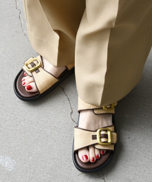 【SHIPS any別注】eblouna:バックルベルト サンダル美品38 25 SHIPS any別注】eblouna: バックルベルト サンダル（サンダル