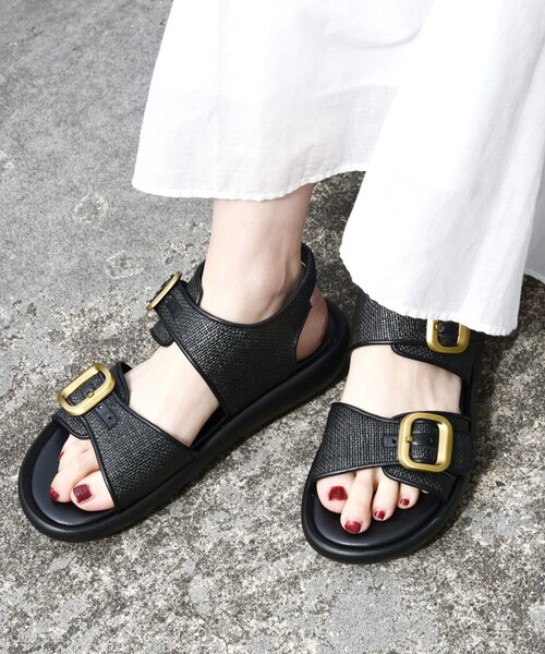 【SHIPS any別注】eblouna:バックルベルト サンダル美品38 25 SHIPS any別注】eblouna: バックルベルト サンダル（サンダル