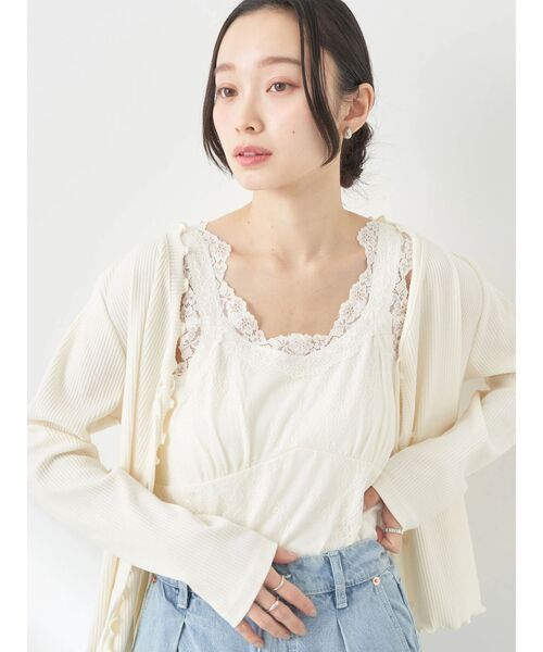 earth music&ecology(アースミュージックアンドエコロジー)の「総レースキャミソール(インナーウェア/肌着・レディース・ブルー/アイボリー/ブラック/ベージュ・S/M)」の5枚目の写真