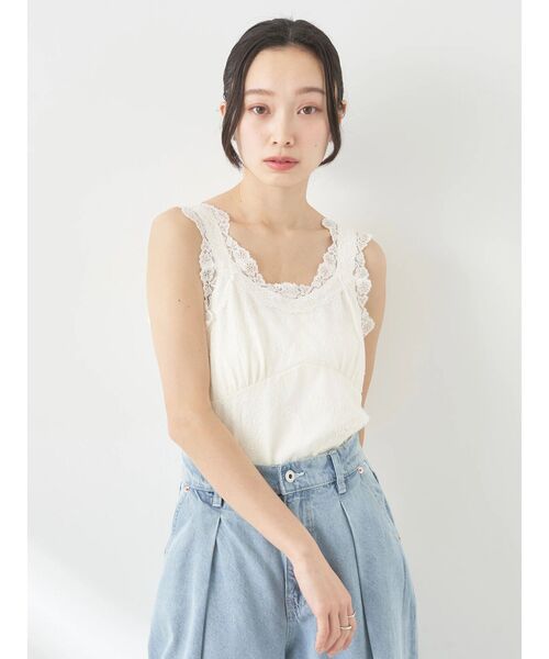 earth music&ecology(アースミュージックアンドエコロジー)の「総レースキャミソール(インナーウェア/肌着・レディース・ブルー/アイボリー/ブラック/ベージュ・S/M)」の6枚目の写真
