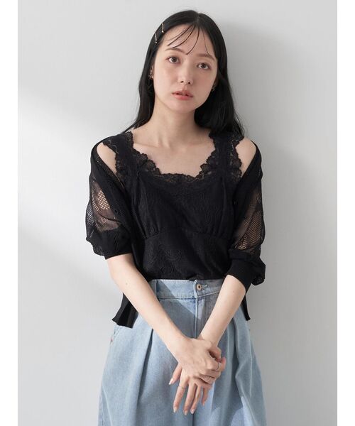 earth music&ecology(アースミュージックアンドエコロジー)の「総レースキャミソール(インナーウェア/肌着・レディース・ブルー/アイボリー/ブラック/ベージュ・S/M)」の16枚目の写真