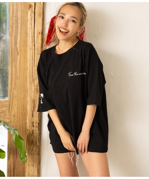 anap mimpi（アナップミンピ）の「カラー サーフ刺繍×プリント コットン ビッグTシャツ（Tシャツ/カットソー・レディース・ブラック/ホワイト/ベージュ系その他・FREE）」の11枚目の写真