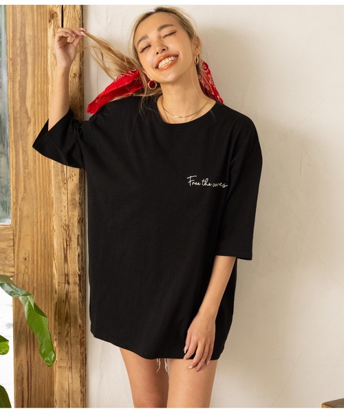 anap mimpi（アナップミンピ）の「カラー サーフ刺繍×プリント コットン ビッグTシャツ（Tシャツ/カットソー・レディース・ブラック/ホワイト/ベージュ系その他・FREE）」の13枚目の写真