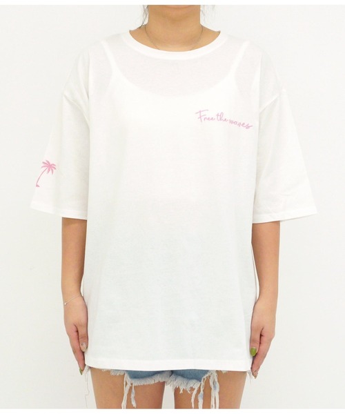 anap mimpi（アナップミンピ）の「カラー サーフ刺繍×プリント コットン ビッグTシャツ（Tシャツ/カットソー・レディース・ブラック/ホワイト/ベージュ系その他・FREE）」の21枚目の写真