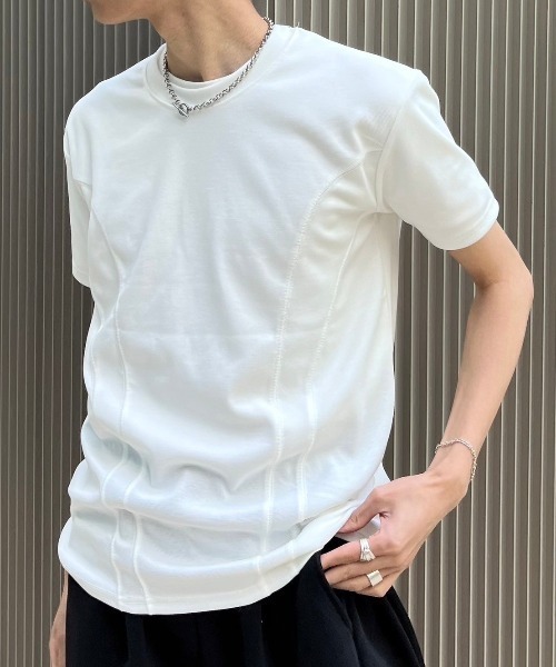 Chikashitsu +（チカシツプラス）の「【Chikashitsu +】compact stitch rib t-shirt / 【チカシツプラス】コンパクトステッチリブ半袖Tシャツ（Tシャツ/カットソー・メンズ・ホワイト/チャコール/ブラック・ONE SIZE）」の2枚目の写真
