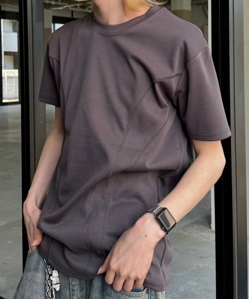 Chikashitsu +（チカシツプラス）の「【Chikashitsu +】compact stitch rib t-shirt / 【チカシツプラス】コンパクトステッチリブ半袖Tシャツ（Tシャツ/カットソー・メンズ・ホワイト/チャコール/ブラック・ONE SIZE）」の3枚目の写真